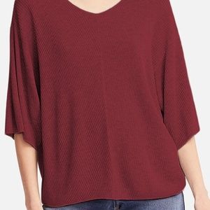 Uniqlo Wine Ribbed Dolman V Neck Sweater Blouse